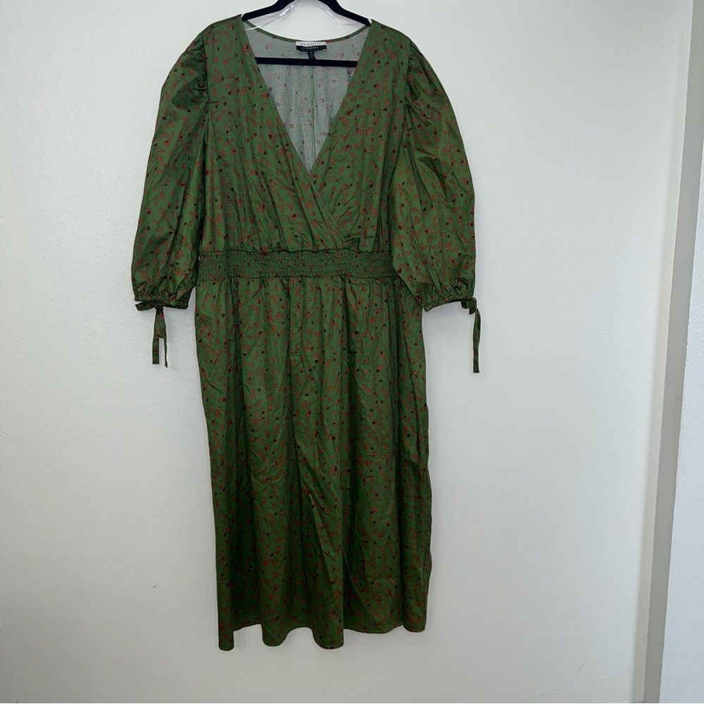 Eloquii Elements Green Red Speckles Ballon Sleeves‎ Women's Midi Dress 26